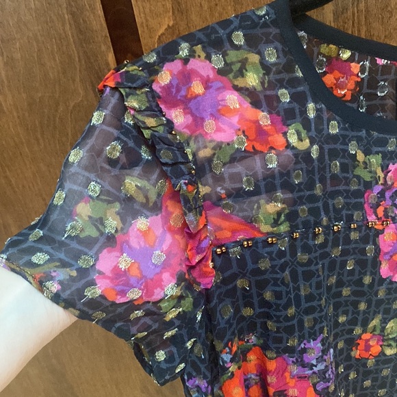 NWT Anthropologie black floral sheer beaded top - Picture 6 of 9
